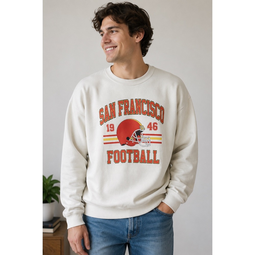 Gildan XL Beige San Francisco 1946 Football Heavy Crewneck Sweatshirt NWOT Retro